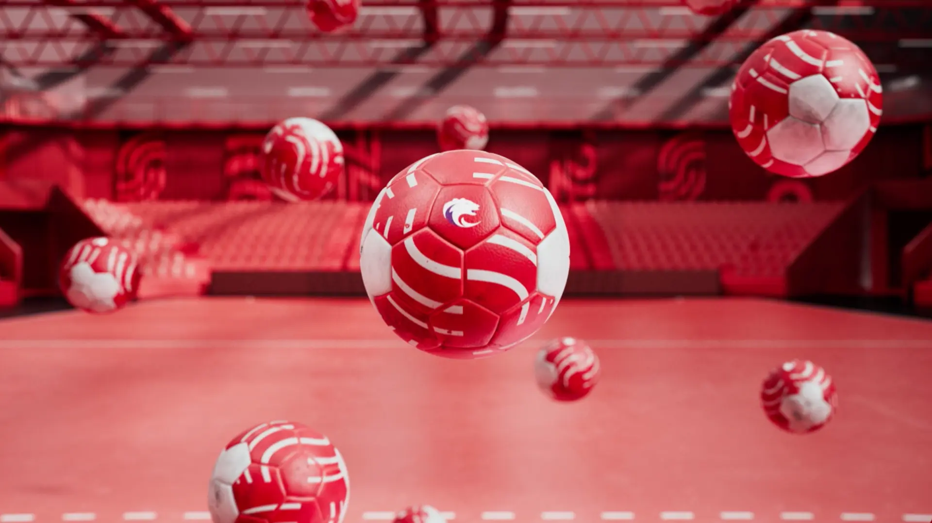 Håndballer svever i rød arena