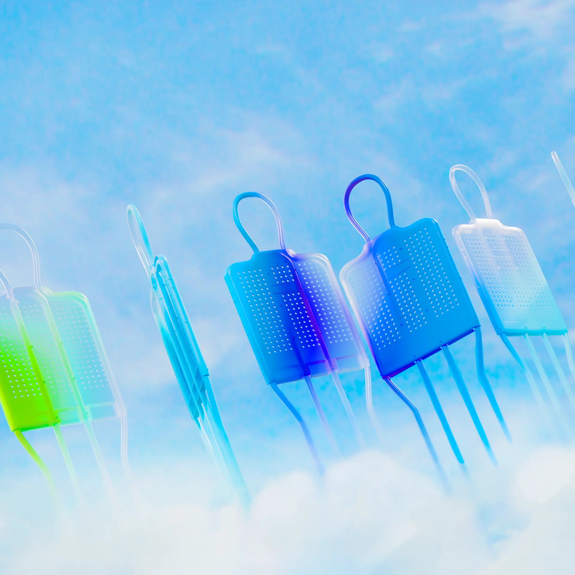 Translucent bibs drying in the sky
